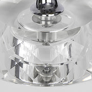 Pair of Lumi Source Diamond Torch contemporary crystal table lamps with clear and off-white glass shades and polished nickel bases.
