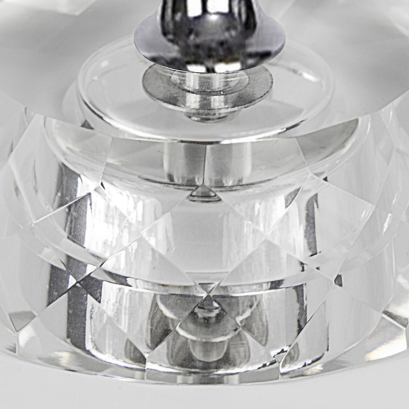 Pair of Lumi Source Diamond Torch contemporary crystal table lamps with clear and off-white glass shades and polished nickel bases.