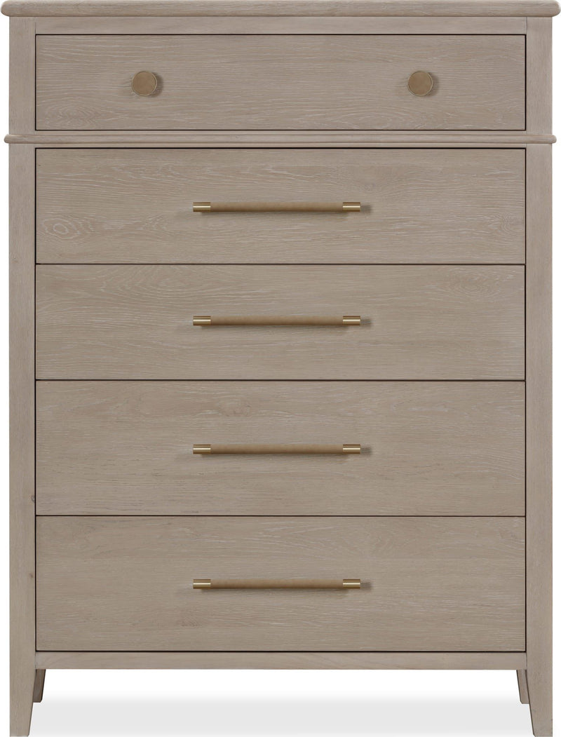 Camden Five Drawer Oak Wood Chest in Chai