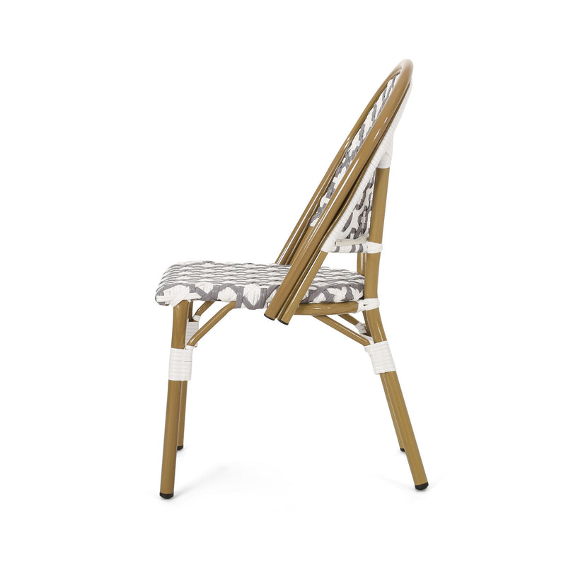 Noble House French Bistro Chair with durable rattan seat and sleek aluminum frame, armless design for stylish dining or outdoor use