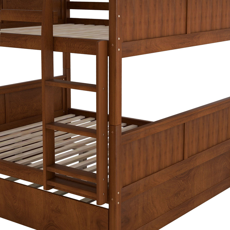 DreamHaus bunk bed with twin size trundle, featuring sturdy wood construction and space-saving design for kids' bedrooms.
