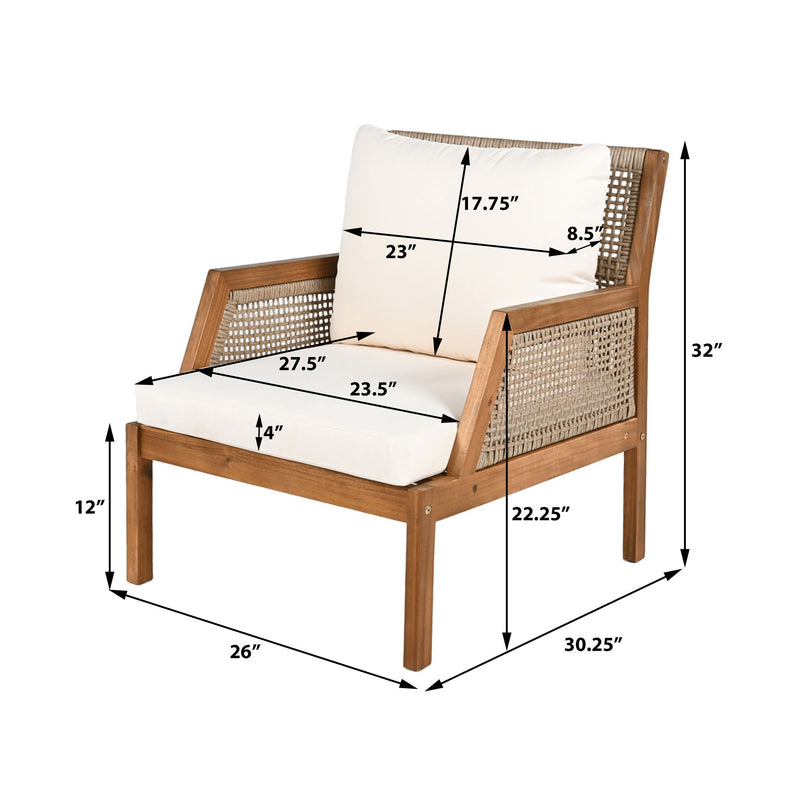 Acacia Wood Patio Furniture Club Chair, Outdoor Wicker Armchair, Deep Seating With Soft Cushions For Porch - Teak / Mix Brown - R&R Furniture Gallery (Fountain Valley, CA)