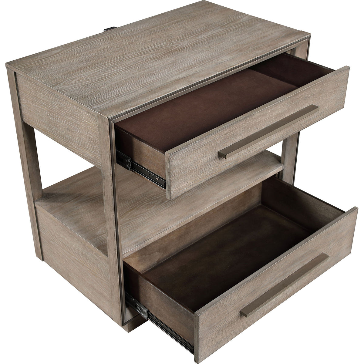 Prescott - 2 Drawers Nightstand With Open Shelf - Taupe