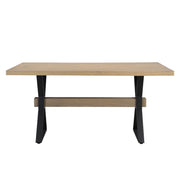 Noble House farmhouse dining table with light ash finish and X-shaped legs, sturdy wood construction for casual dining spaces.