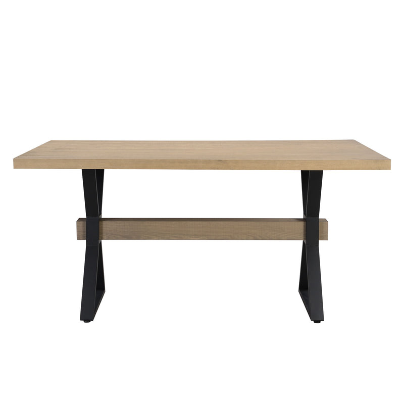 Noble House farmhouse dining table with light ash finish and X-shaped legs, sturdy wood construction for casual dining spaces.