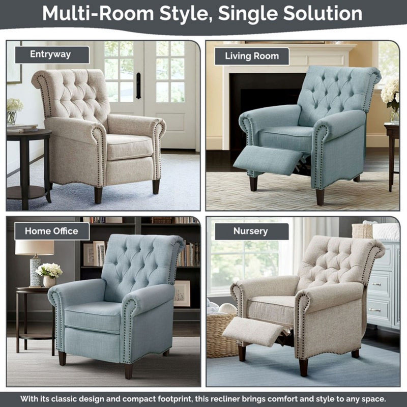 Aidan - Push Back Recliner Chair With Tufted Back And Nailhead Trim - Cream - R&R Furniture Gallery (Fountain Valley, CA)
