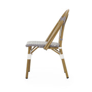 Outdoor rattan and aluminum French bistro chair set by Noble House, featuring stylish woven seats and sturdy metal frames.