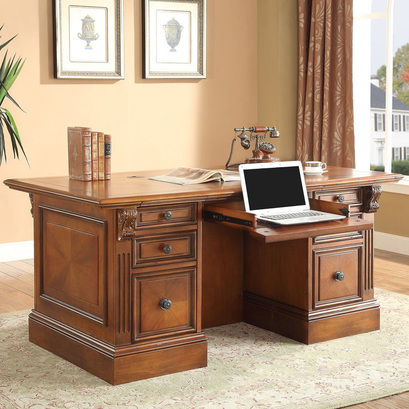 Huntington - Double Pedestal Executive Desk - Antique Vintage Pecan - R&R Furniture Gallery (Fountain Valley, CA)