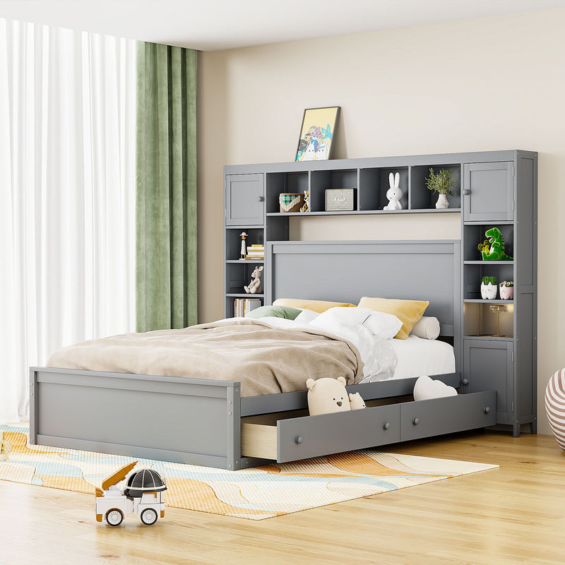DreamHaus cabinet bed with integrated shelf, all-in-one cabinet, and built-in sockets, showcasing its sleek design and storage features.