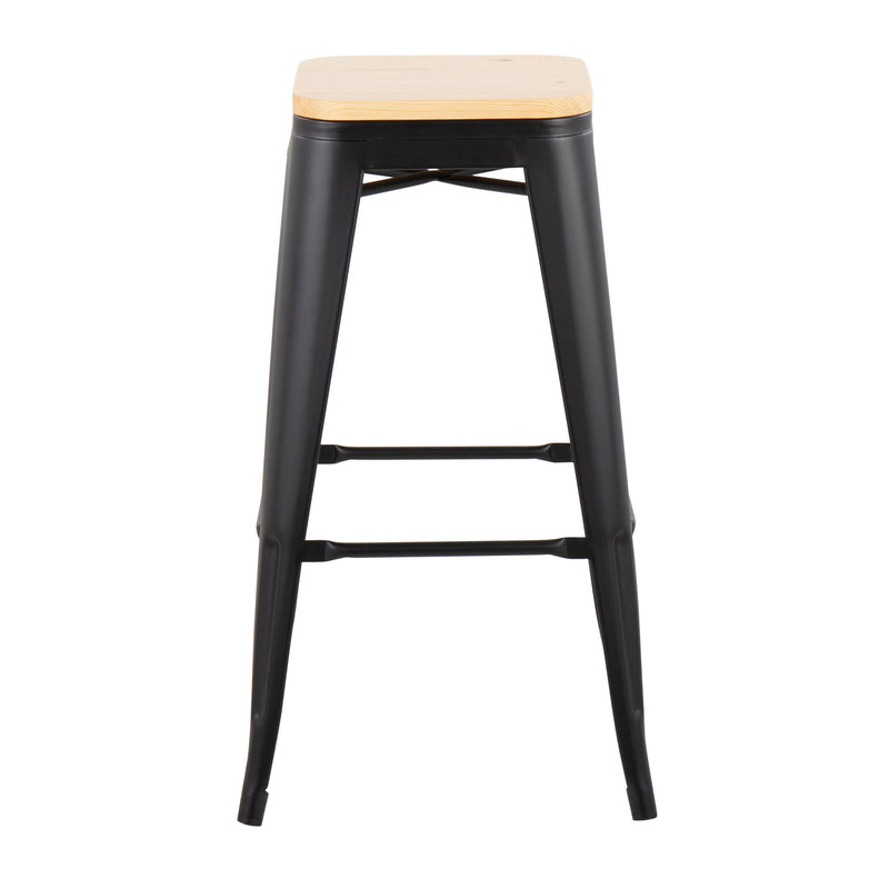 Pair of Lumi Source Oregon contemporary barstools, set of 2, featuring modern design with wooden seats and metal legs.