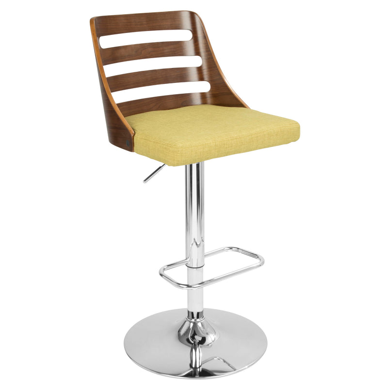 Lumi Source Trevi mid-century modern adjustable barstool with swivel, bar height 28-30 inches, featuring a sleek design and wooden accents.