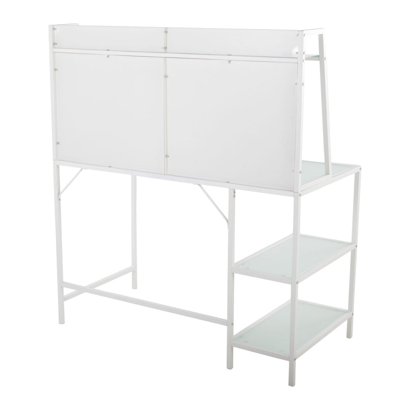 Lumi Source Geo Tier contemporary writing desk with a modern geometric design and wood finish, ideal for home or office workspace.