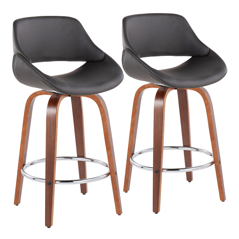 Lumi Source Fabrico mid-century modern counter stool set of 2 with round footrests and fixed height design, natural wood finish.