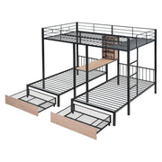 Triple Bunk Bed With Drawers, Multi-Functional Frame With Desks And Shelves In The Middle - R&R Furniture Gallery (Fountain Valley, CA)