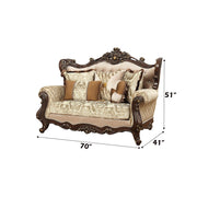 Shalisa - Loveseat With 5 Pillows (Same Lv01586) - Fabric & Walnut - R&R Furniture Gallery (Fountain Valley, CA)