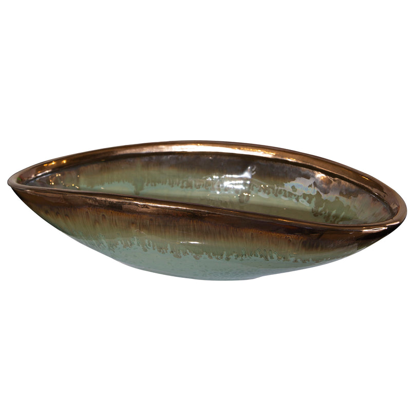 Green Iroquois glaze bowl by Uttermost, showcasing a smooth, rounded ceramic plate with a glossy green finish.