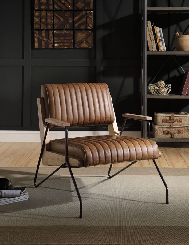 Eacnlz - Accent Chair - Cocoa Top Grain Leather & Matt Iron - R&R Furniture Gallery (Fountain Valley, CA)