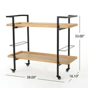 Modern industrial Noble House bar cart with shelving, casters, and sleek metal frame for versatile home or bar area use.