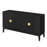 4 Door Sideboard Storage Cabinet For Living Room And Dining Room, 2 Large Cabinets With Gold Handles And Adjustable Shelf - Black - R&R Furniture Gallery (Fountain Valley, CA)
