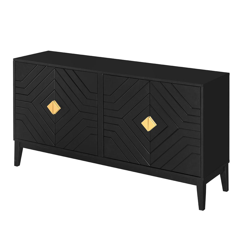 4 Door Sideboard Storage Cabinet For Living Room And Dining Room, 2 Large Cabinets With Gold Handles And Adjustable Shelf - Black - R&R Furniture Gallery (Fountain Valley, CA)