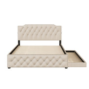 Upholstered Platform Bed With Trundle And 2 Sets Of USB Ports On Each Side, Fabric - R&R Furniture Gallery (Fountain Valley, CA)