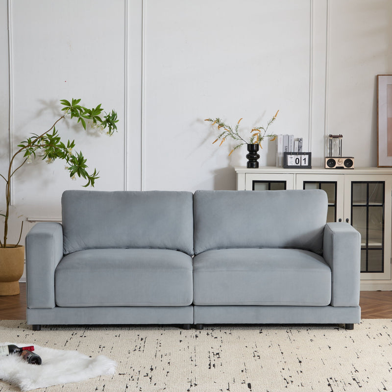 Modern Square Arm Sofa With Soft Fabric Upholstery, Deep Cushions - R&R Furniture Gallery (Fountain Valley, CA)