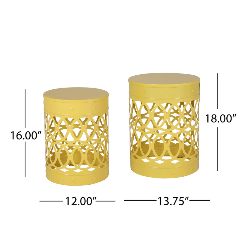 Outdoor metal side table by Noble House, S/2 End Table with a durable, stylish design suitable for patio or garden use.