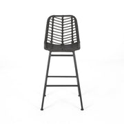 Two Noble House Sawtelle outdoor wicker barstools with cushions, set of 2, featuring woven wicker design and sturdy frames.