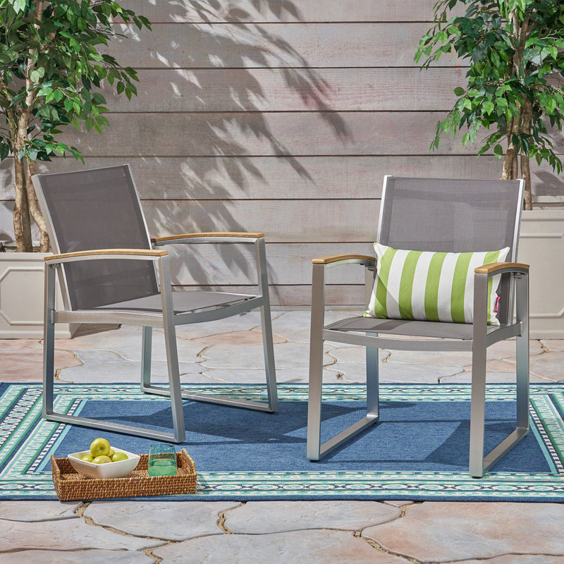 Poetic - Outdoor Dining Chair With Faux Wood Arms And Aluminum Frame (Set of 2) - Gray - R&R Furniture Gallery (Fountain Valley, CA)