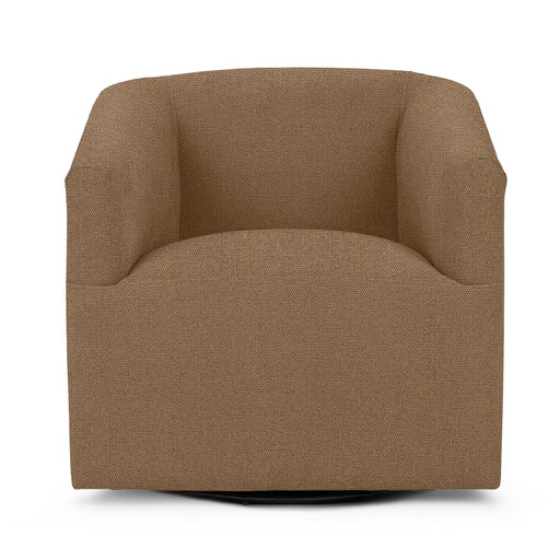 Classic Home Vernon swivel chair with plush upholstery and wooden base, showcasing a comfortable, modern seating design.
