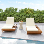Acacia Wood Lounge Chaise Set With Headrest And Water Resistant Cushions - Beige - R&R Furniture Gallery (Fountain Valley, CA)