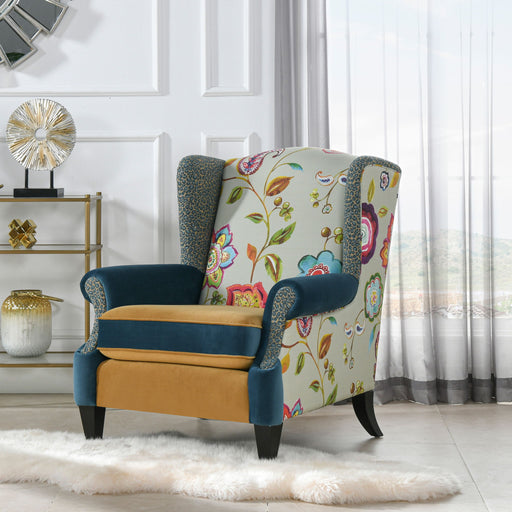 Anya - Boho Chic Wingback Accent Arm Chair - Floral / Leopard / Blue Teal / Yellow Gold - R&R Furniture Gallery (Fountain Valley, CA)