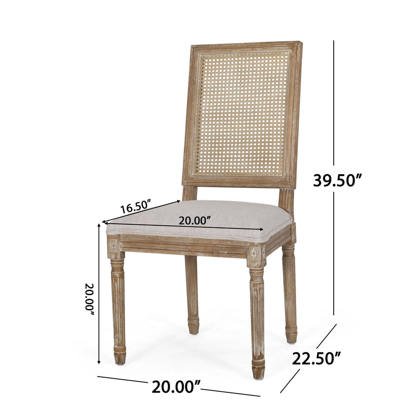 French Country Dining Chair With Rectangular Cane Backrest And Smooth Upholstered Seating - R&R Furniture Gallery (Fountain Valley, CA)