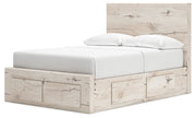 Signature Design by Ashley Lawroy panel bed with built-in storage drawers, featuring a modern wood finish and sleek design.