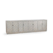 Blue washed Malibu 8-door cabinet buffet by Classic Home with wooden finish and vintage-style hardware.