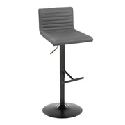 Lumi Source Mason contemporary adjustable barstool set with swivel, straight T footrest, black seat and metal frame, two stools included.