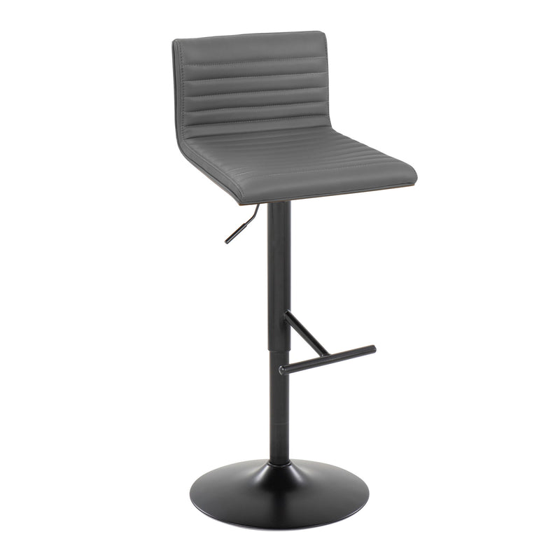 Lumi Source Mason contemporary adjustable barstool set with swivel, straight T footrest, black seat and metal frame, two stools included.