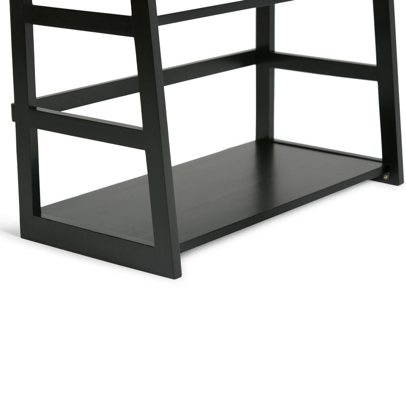 Wooden Acadian handcrafted ladder shelf bookcase by Simpli-Home with multiple shelves for storage and display.