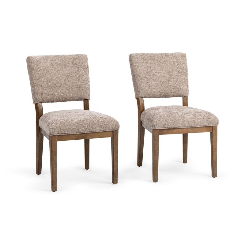 Pair of Classic Home Arima dining chairs set, featuring wooden frames and upholstered seats, designed for elegant dining spaces.