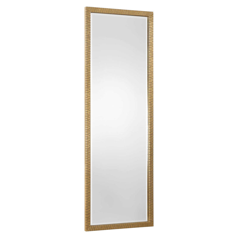 Gold metallic wall mirror by Uttermost, Vilmos design with a sleek, reflective surface and modern frame for stylish interior decor.