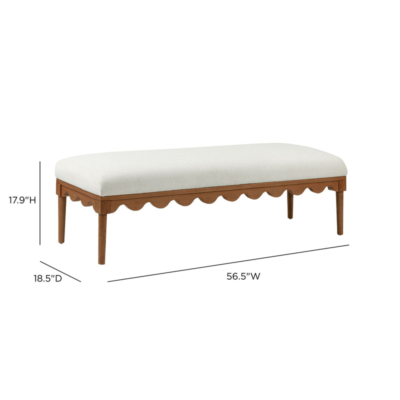 Vegan mohair upholstered bench with walnut wood legs by TOV Furniture, featuring a plush, comfortable seating surface.