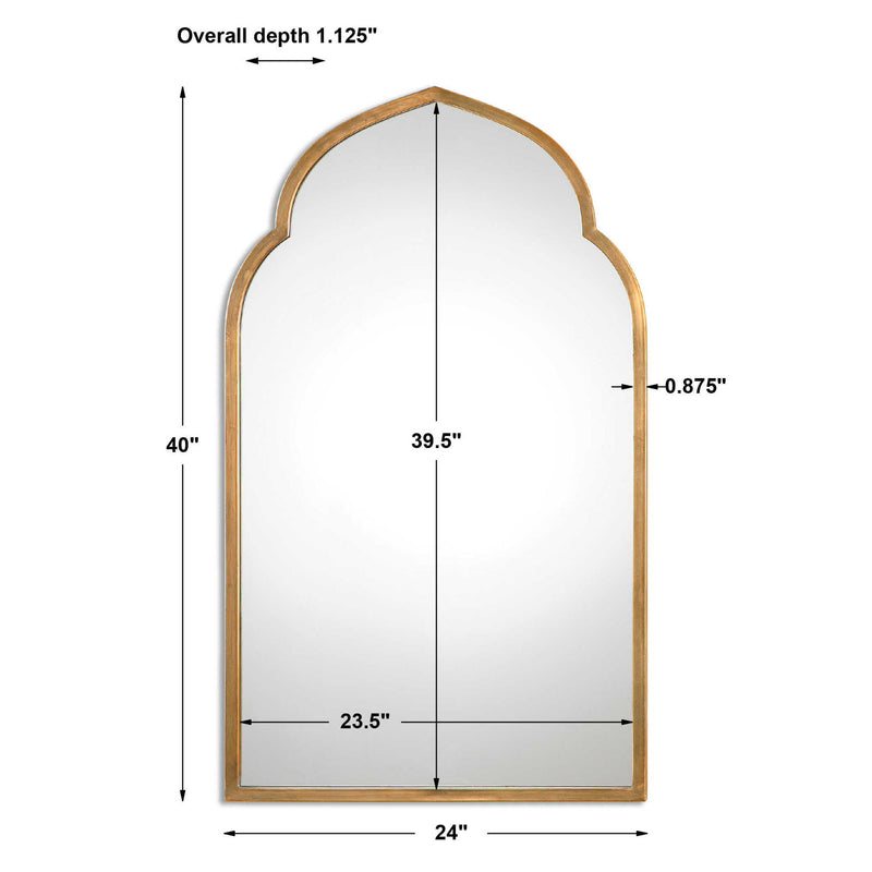 Uttermost Kenitra arched mirror with a sleek frame, showcasing its elegant design and reflective surface.