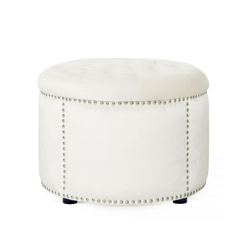 Elegant Round Ottoman Footstool With Studded Rim - R&R Furniture Gallery (Fountain Valley, CA)