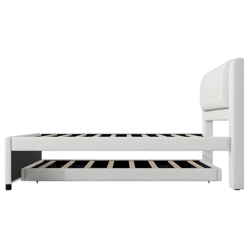Upholstery Platform Bed With Trundle, Trundle Can Be Flat Or Erected - R&R Furniture Gallery (Fountain Valley, CA)
