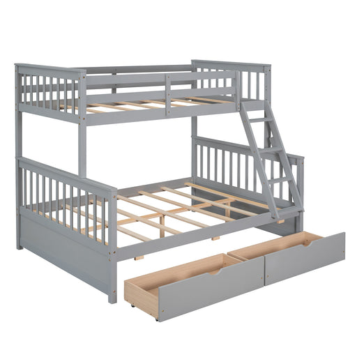 DreamHaus bunk bed with ladders and two storage drawers, featuring a sturdy frame and space-saving design for kids' bedrooms.