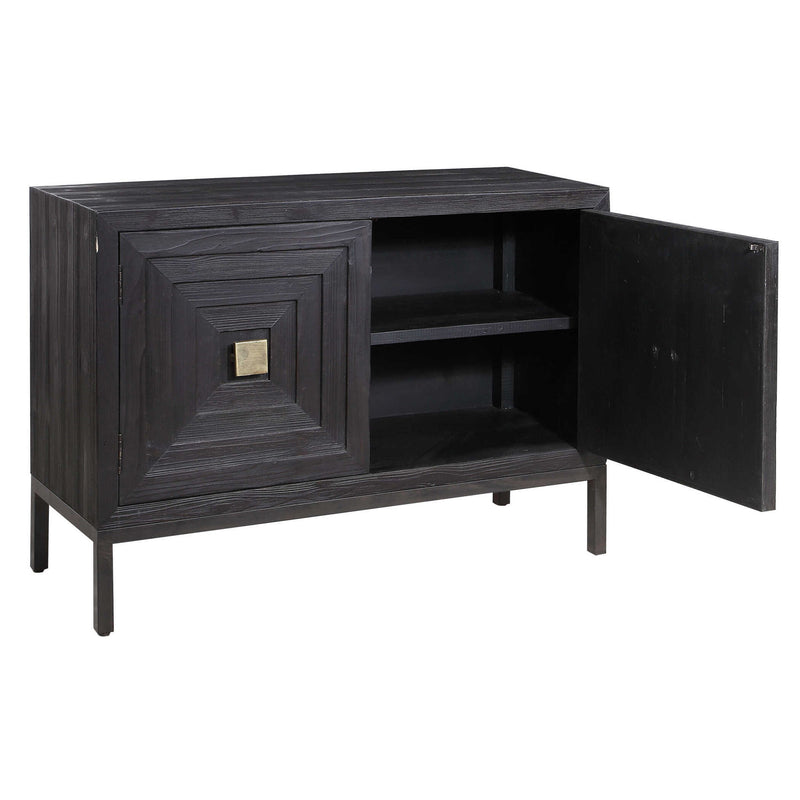 Uttermost Aiken accent cabinet with sleek wood finish and modern design, featuring multiple storage drawers and a stylish appearance.