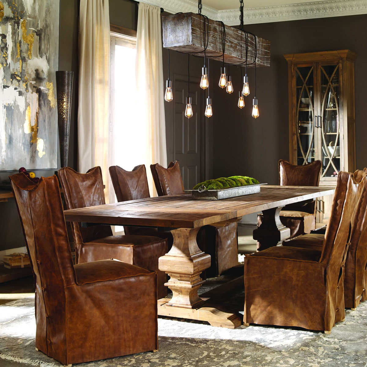 Reading Station - 9 Light Pendant - Bronze / Woodtone