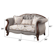 Miyeon - Loveseat With 3 Pillows - Fabric & Cherry - R&R Furniture Gallery (Fountain Valley, CA)