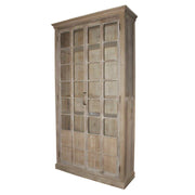 Light brown wood accent cabinet with glass doors, 95-inch Clairmont almirah by Classic Home, showcasing elegant storage and display space.