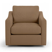 Classic Home Aspen swivel chair with a cushioned beige fabric seat and wooden base, showcasing a stylish and comfortable design.